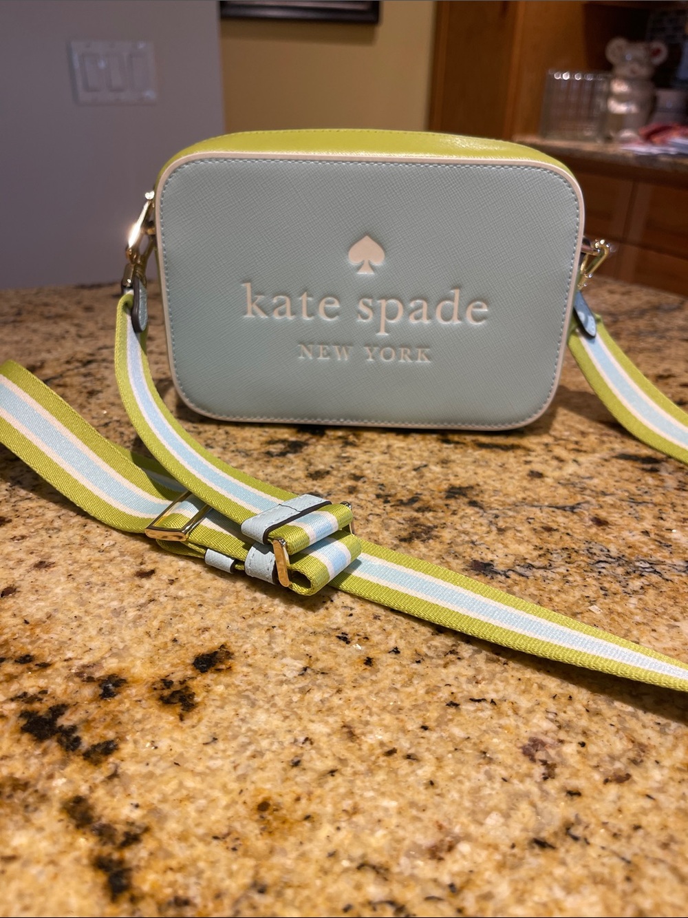 kate spade pastel blue and lime crossbody with striped strap